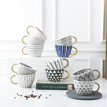 Load image into Gallery viewer, Large Hand Painted Coffee/Tea Cups - Gold Handles - 350 ml -  www.sanroccoitalia.it - Cups