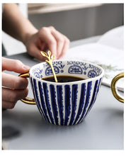 Load image into Gallery viewer, Large Hand Painted Coffee/Tea Cups - Gold Handles - 350 ml -  www.sanroccoitalia.it - Cups