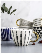 Load image into Gallery viewer, Large Hand Painted Coffee/Tea Cups - Gold Handles - 350 ml -  www.sanroccoitalia.it - Cups