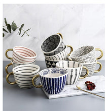 Load image into Gallery viewer, Large Hand Painted Coffee/Tea Cups - Gold Handles - 350 ml -  www.sanroccoitalia.it - Cups