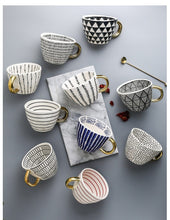 Load image into Gallery viewer, Large Hand Painted Coffee/Tea Cups - Gold Handles - 350 ml -  www.sanroccoitalia.it - Cups