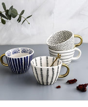 Load image into Gallery viewer, Large Hand Painted Coffee/Tea Cups - Gold Handles - 350 ml -  www.sanroccoitalia.it - Cups