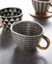 Load image into Gallery viewer, Large Hand Painted Coffee/Tea Cups - Gold Handles - 350 ml -  www.sanroccoitalia.it - Cups