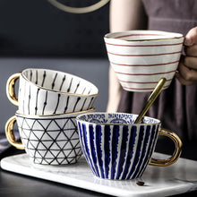 Load image into Gallery viewer, Large Hand Painted Coffee/Tea Cups - Gold Handles - 350 ml -  www.sanroccoitalia.it - Cups